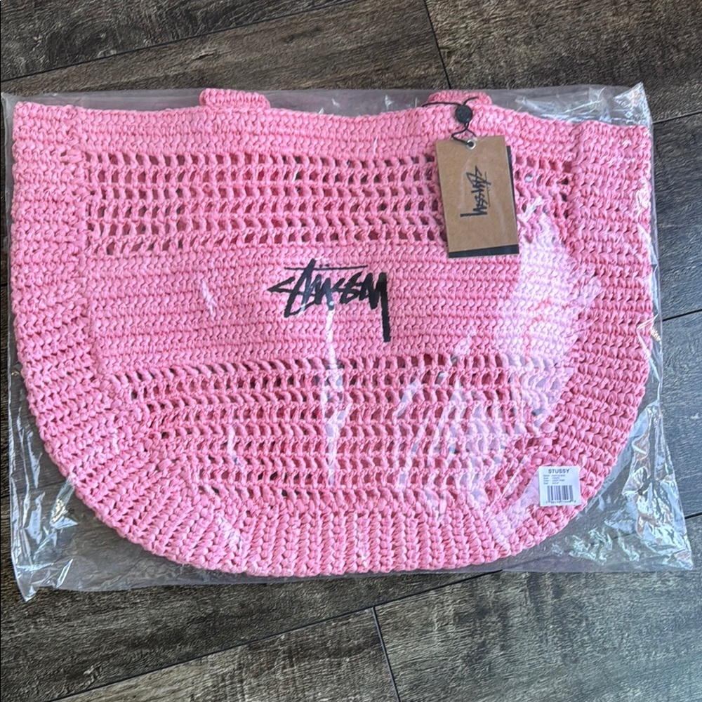 Stussy Pink Crochet Tote Bag